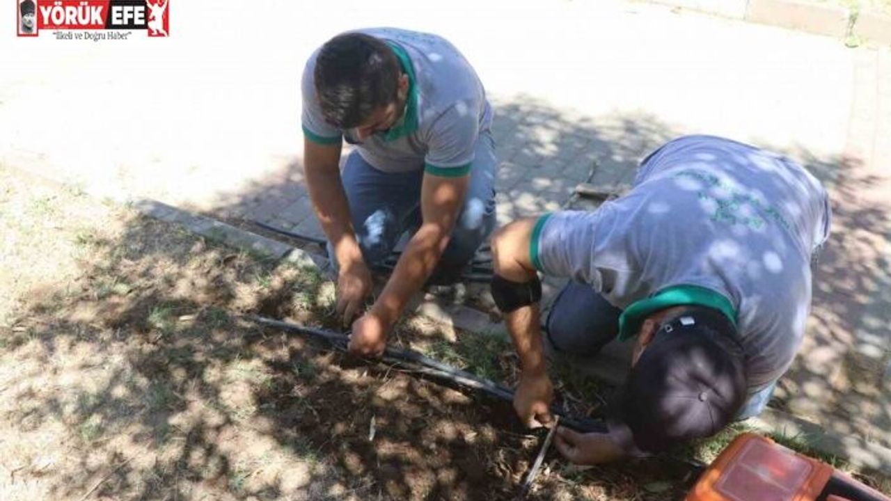 Nazilli Belediyesi su israfına karşı parklardaki damlama sistemlerini yeniliyor
