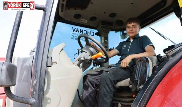 14 yaşındaki ortaokul öğrencisi Muhammet Efe tek başına 300 dönüm arazide üretim yapıyor