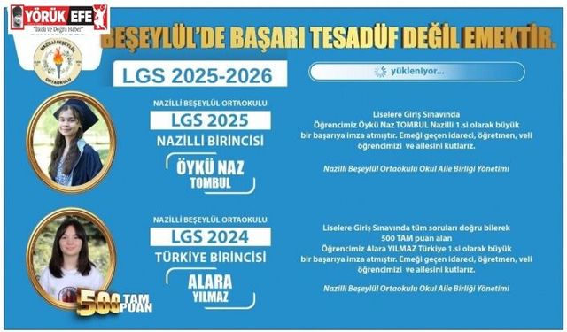 Beşeylül Ortaokulu öğrencisi LGS Nazilli birincisi oldu