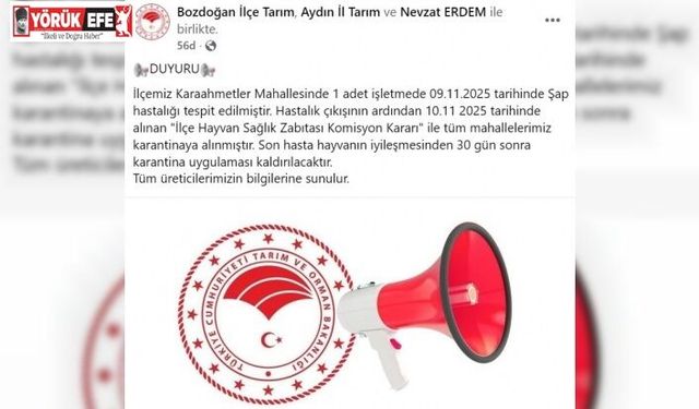 Bozdoğan’da şap hastalığı tespit edildi