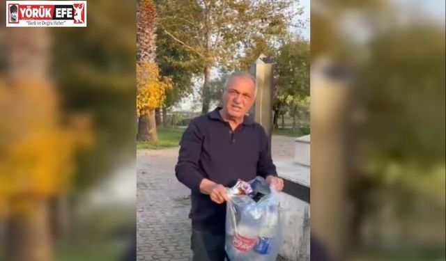 Şehitliğe saygısızlık yapanlara tepki gösterdi, çöpleri tek tek topladı