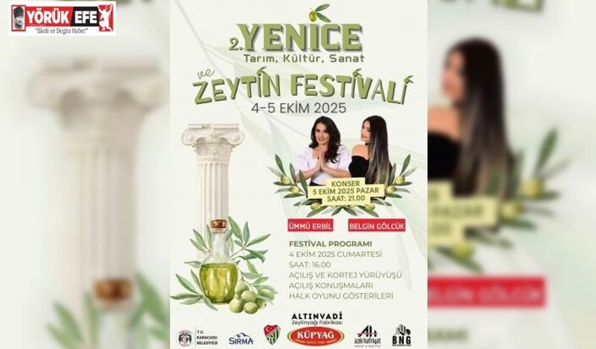Yenice Tarım, Kültür, Sanat ve Zeytin Festivali kapılarını açıyor