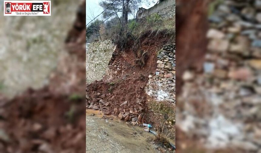 Yoğun yağış sonrası istinat duvarı çöktü