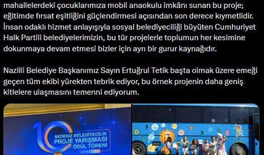 BAŞKAN ANIL YETİŞKİN NAZİLLİ BELEDİYESİ’Nİ TEBRİK ETTİ