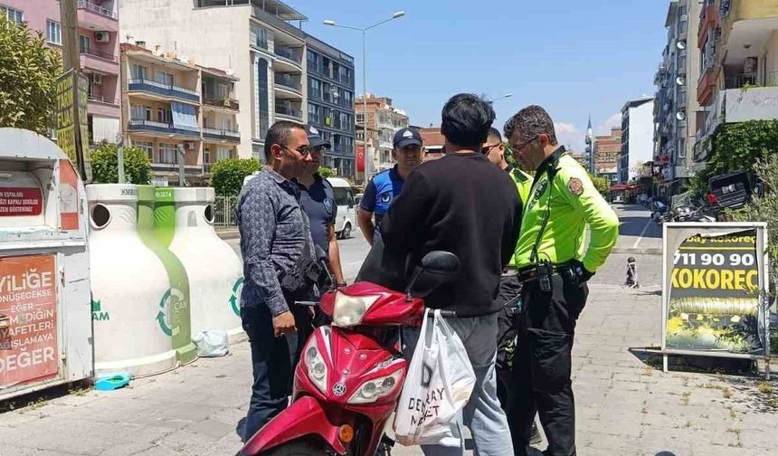 Çine'de kaldırımlarda motosiklet denetimi