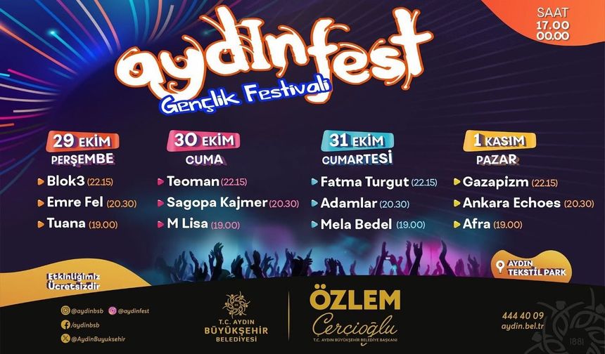 Aydınfest 29 Ekim Perşembe günü başlıyor